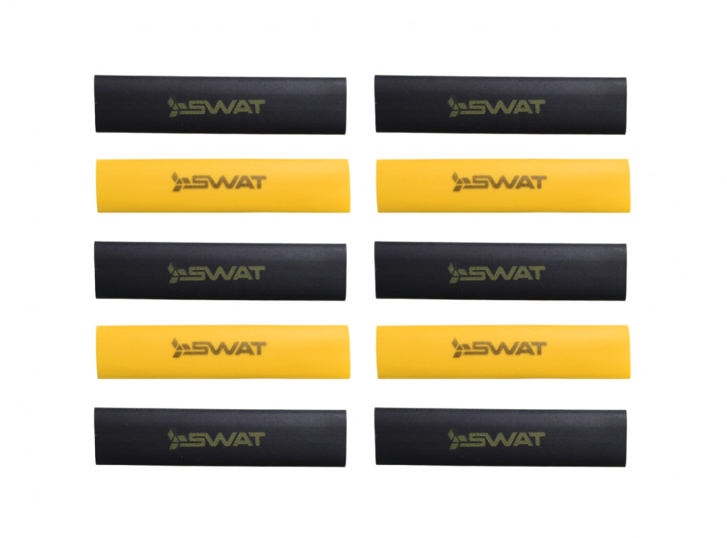 Трубки термоусадочные, d8мм, 14Ga, 5шт. черных и 5шт. желтых длиной 4см.