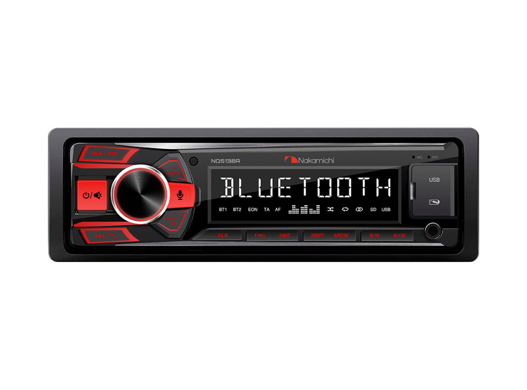 Nakamichi NQ513BR/ 1 din медиа-ресивер, USB, AUX, ВТ, ПДУ, 4*50 Вт, красн./