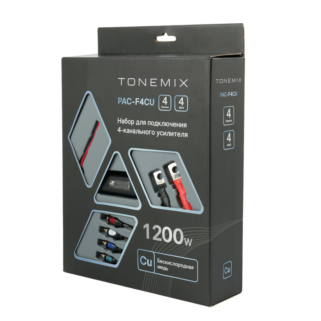 Tonemix PAC-F4CU набор проводов для подключения 4х кан. усилителя, 4Ga, МЕДЬ