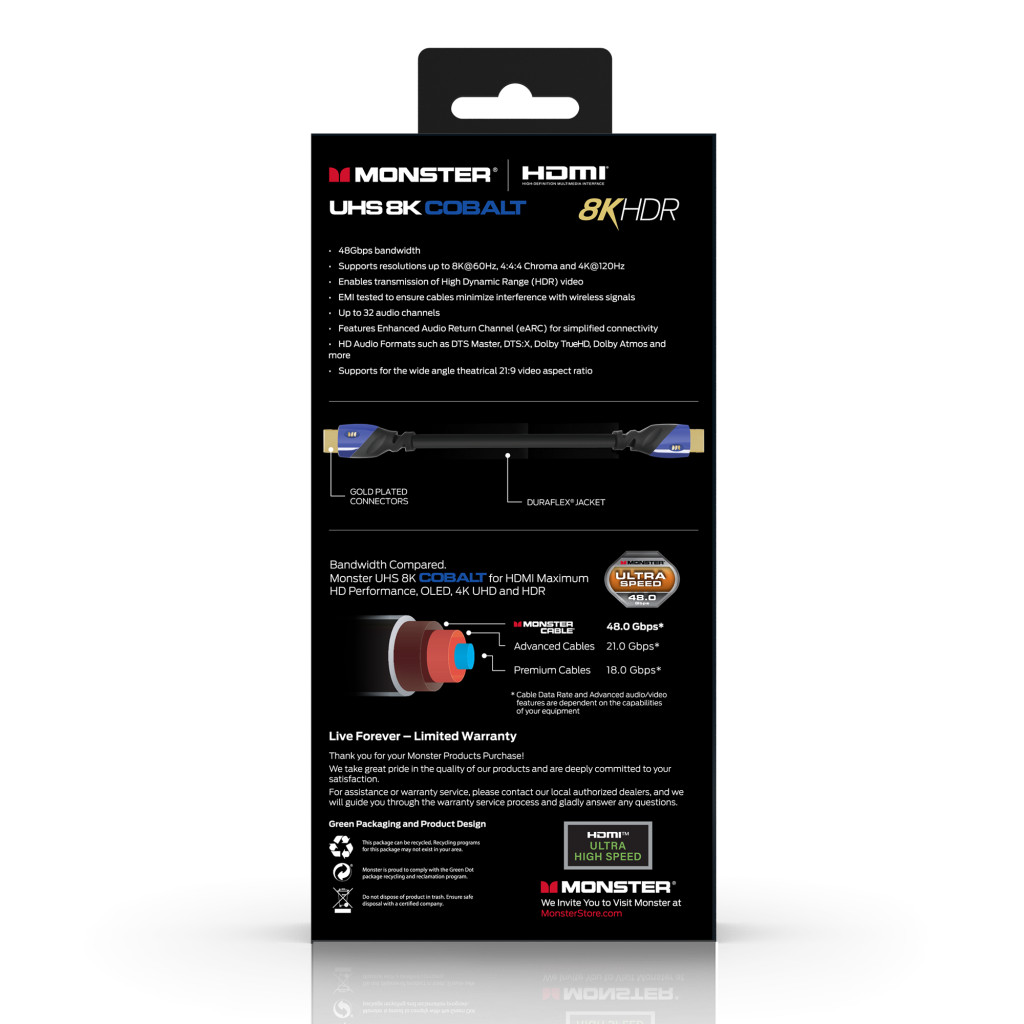 Monster Cable Essentials, HDMI кабель, 8К, UHS, Cobalt, 1m