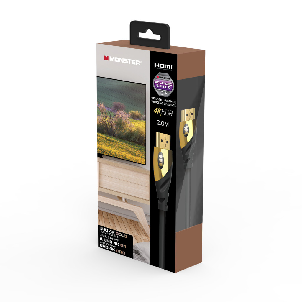 Monster Cable Essentials, HDMI кабель, 4К, UHD, Gold, 2m