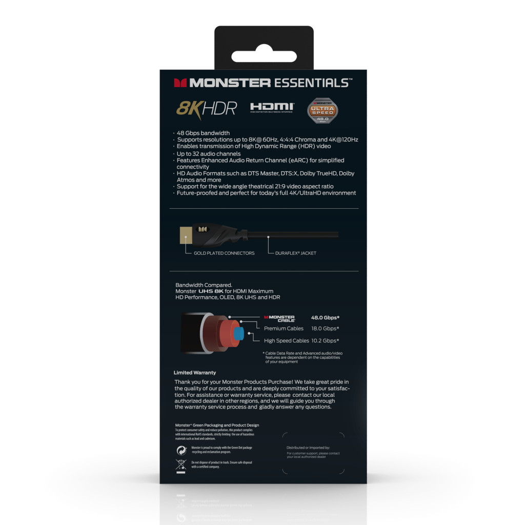 Monster Cable Essentials, HDMI кабель, 8K, UHS, 2m