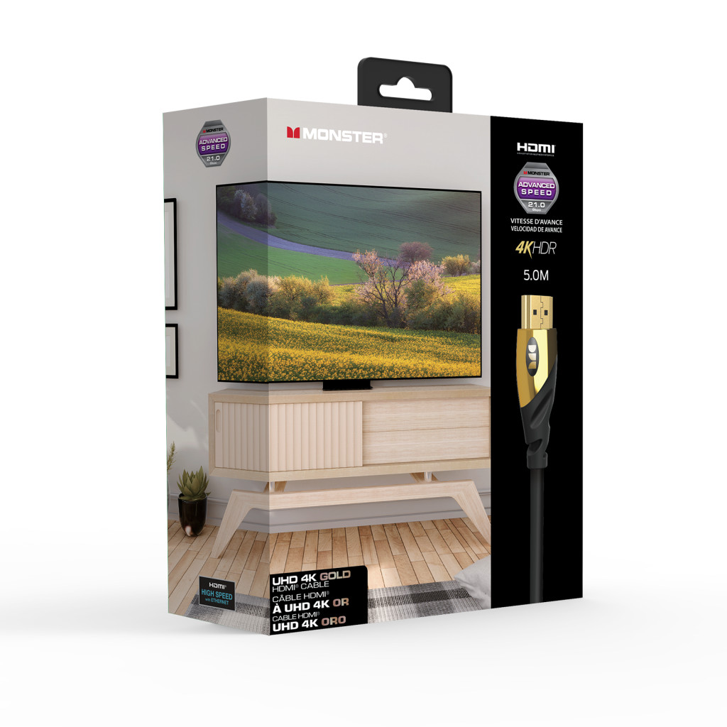 Monster Cable Essentials, HDMI кабель, 4К, UHD, Ethernet, Gold, 5m