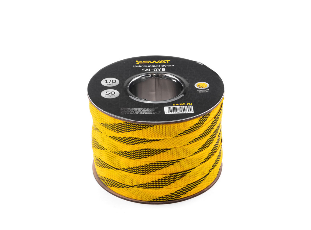 нейлоновый рукав (змейка) для кабеля  0Ga, желто-черный, 50м
